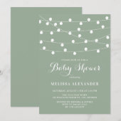  whimsicalなストリングライト セージグリーンのベイビーシャワー 招待状 (正面/裏面)