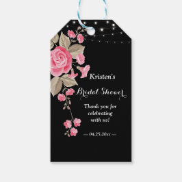 whimsicalなストリングライト ブラック ブライダルシャワー ギフトタグ