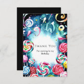  whimsicalなスプリンクル キャンディーランド 誕生日 サンキューカード (正面/裏面)
