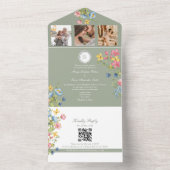  whimsicalなセージグリーンの野生の花の結婚式 オールインワン招待状 (内側)