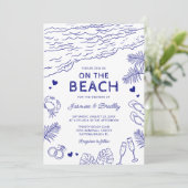 whimsicalなドゥードルビーチウェディング 招待状 (スタンド正面)