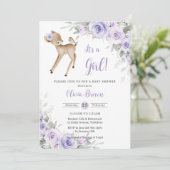  whimsicalなパープルの花の森の鹿のベビーシャワー 招待状 (スタンド正面)