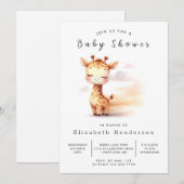  whimsicalなプリント可能なキリン ベビーシャワー 招待状 (正面/裏面)