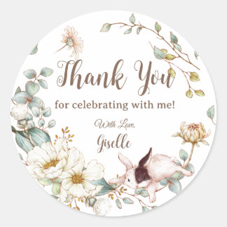 whimsicalなボーホー チック うさぎ フラワーボタニカルステッカー ラウンドシール