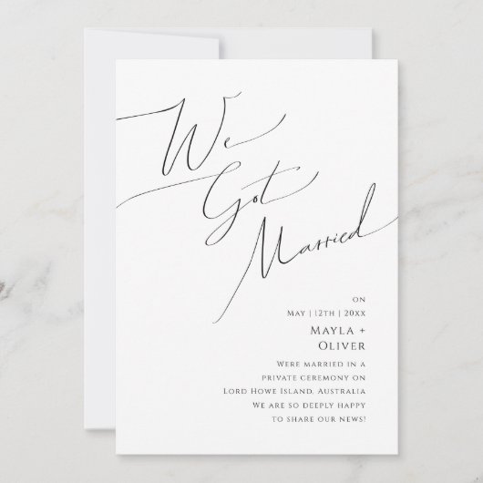  whimsicalなミニマルスクリプトの挙式発表 招待状 (正面)