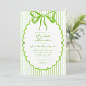  whimsicalなライムグリーンの水彩ボウストライプのブライズシャワー 招待状 (スタンド正面)