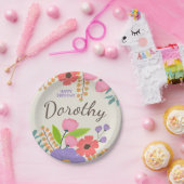  whimsicalなワイルドフラワーの紙皿（お名前カスタマイズ付） ペーパープレート (パーティー)