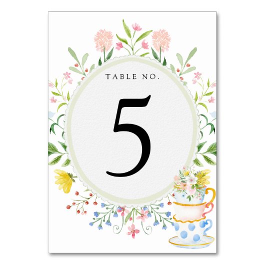  whimsicalなワイルドフラワーティーパーティー テーブルナンバー (正面)