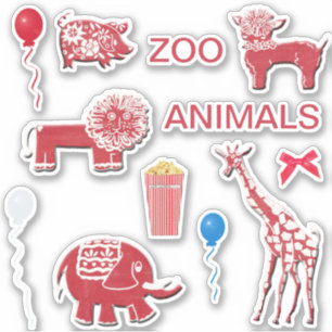 whimsicalな動物園のスクラップブッキング 赤と白のステッカー シール