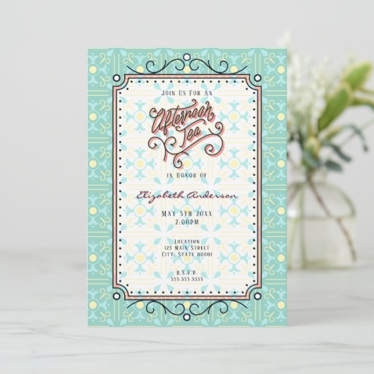  whimsicalな午後の紅茶パーティー招待状 招待状 (スタンド正面)