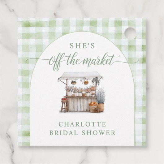  whimsicalな市場から消えた農家の花嫁のシャワー フェイバータグ (裏面)