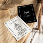 whimsicalな手描きのシャンパンタワー Save The Date 招待状