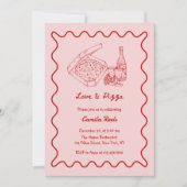  whimsicalな手描きのピザとワインのブライズシャワー 招待状 (正面)