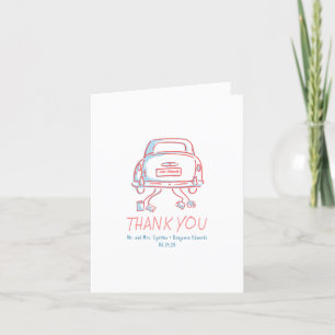 whimsicalな手描きの結婚式の車のウェディング サンキューカード
