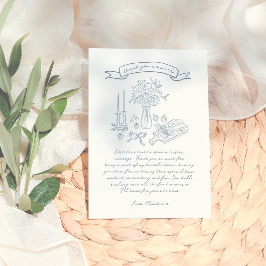 whimsicalな手描きイラストのブライダルシャワー サンキューカード