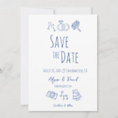  whimsicalな手描きミニマルブルー ホワイトフォト (正面)