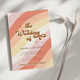  whimsicalな明るい色 オレンジ レトロ 70年代 ウェディング 招待状