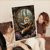  whimsicalな本好きのための狐のイラストプリント ポスター