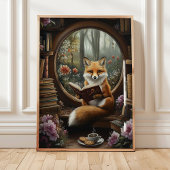  whimsicalな本好きのための狐のイラストプリント ポスター