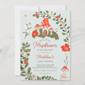  whimsicalな森のキノコの花のベビーシャワー 招待状 (正面)