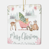 whimsicalな森の動物のクリスマス・スレイ セラミックオーナメント (左)