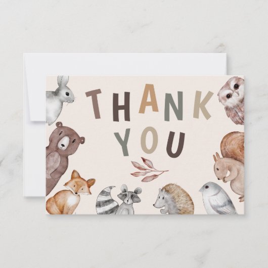  whimsicalな森の動物の誕生日お礼メッセージ サンキューカード (正面)