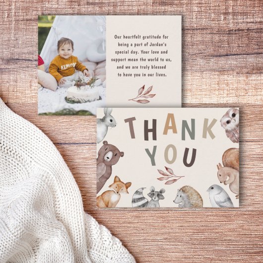  whimsicalな森の動物の誕生日お礼メッセージ サンキューカード