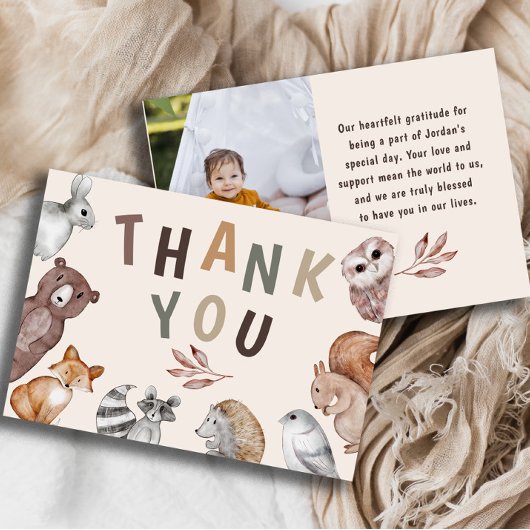  whimsicalな森の動物の誕生日お礼 サンキューカード