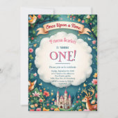  whimsicalな森の城のおとぎ話風1歳誕生日 招待状 (正面)