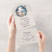  whimsicalな水彩ビーチデスティネーションウェディング オールインワン招待状 (貼ってはがせる)