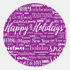  whimsicalな紫のクリスマスおめでとうスクリプト ラウンドシール