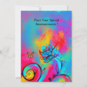 whimsicalな花と蝶 ピンク 青 黄色 招待状 (裏面)