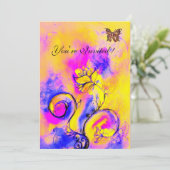  whimsicalな花と蝶　紫 黄 ピンク 招待状 (スタンド正面)