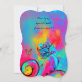  whimsicalな花と蝶 - 青、ピンク、黄色 招待状 (裏面)