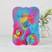  whimsicalな花と蝶 - 青、ピンク、黄色 招待状 (スタンド正面)