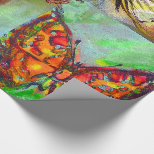 whimsicalな花 , カラフルな蝶たち 自然の中で ラッピングペーパー (角)