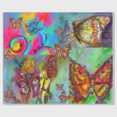 whimsicalな花 , カラフルな蝶たち 自然の中で ラッピングペーパー (フラット)