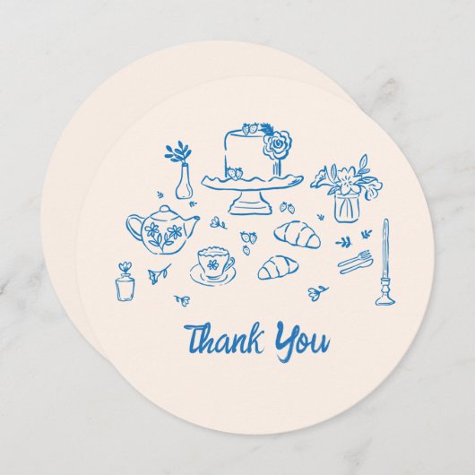 whimsicalな落書き手描きのウェディングティーシャワー サンキューカード (正面/裏面)