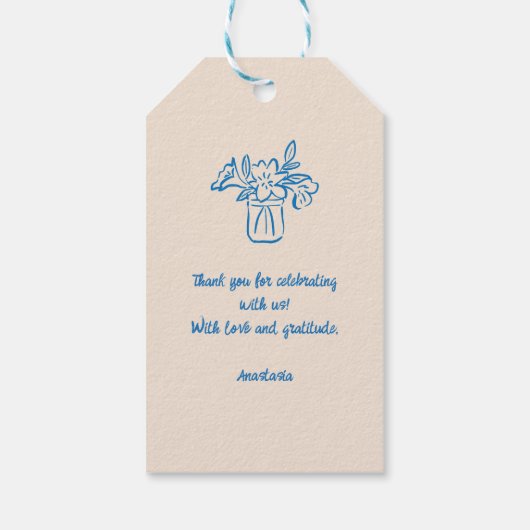 whimsicalな落書き手描き紅茶アイコン ありがとう ギフトタグ (裏面)