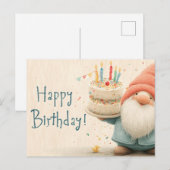  whimsicalな誕生日グリーティング：ケーキを持つ小人 ポストカード (正面/裏面)