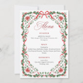 whimsicalな赤いリボンのプリント可能なクリスマスメニューカード 招待状 (正面)