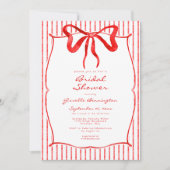  whimsicalな赤い水彩のボウストライプ ブライダルシャワー 招待状 (正面)