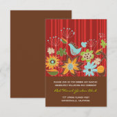 whimsicalな赤い花のガーデンウェディング受付カード 招待状 (正面/裏面)