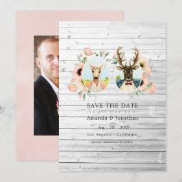  whimsicalな里山の森の鹿のウェディング セーブザデート