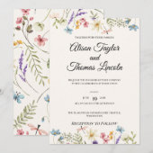  whimsicalな野生の花と蝶のウェディング 招待状 (正面/裏面)