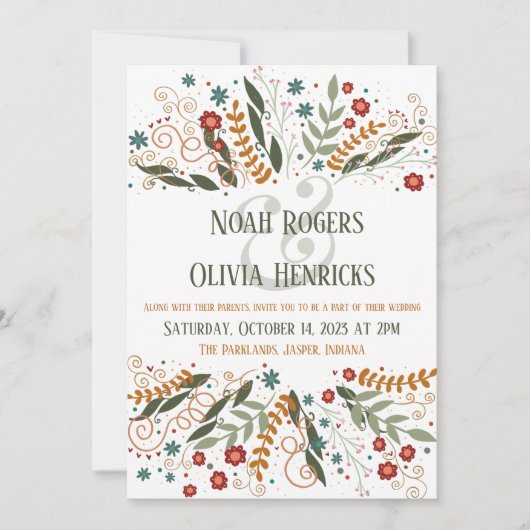  whimsicalな野生の花のエレガントなモダンなインスピリビティ 招待状 (正面)