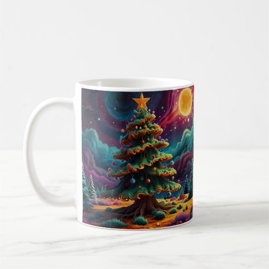  whimsicalな雪だるまのクリスマスアート コーヒーマグカップ (左)