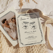 whimsicalなSave The Date Champagne with Photo 招待状