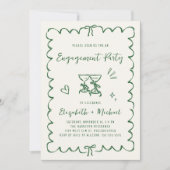  whimsicalウェーブフレーム写真グリーンエンゲージメントパーティー 招待状 (正面)