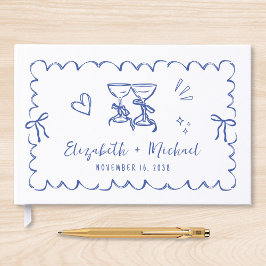 whimsicalウェーブフレーム 手描き 青い結婚式 ゲストブック